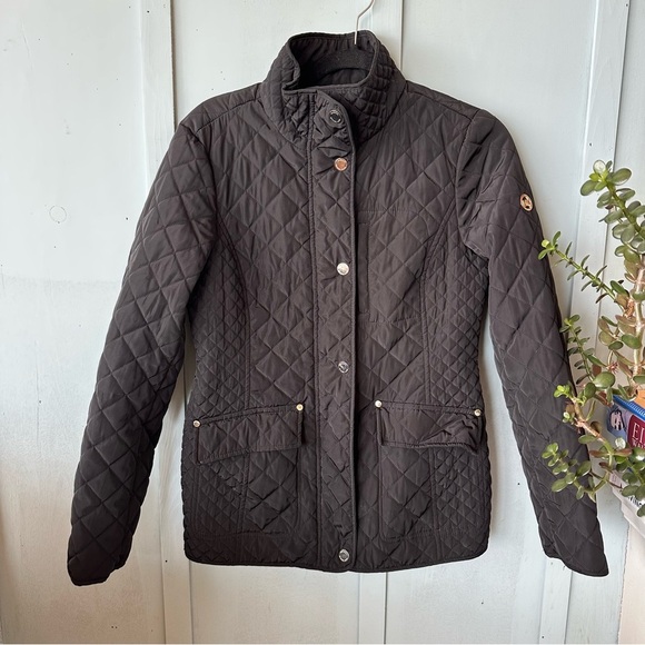 NWOT Michael Kors Womens Quilted Black Jacket Size Small Chain Link Lining - Picture 2 of 6